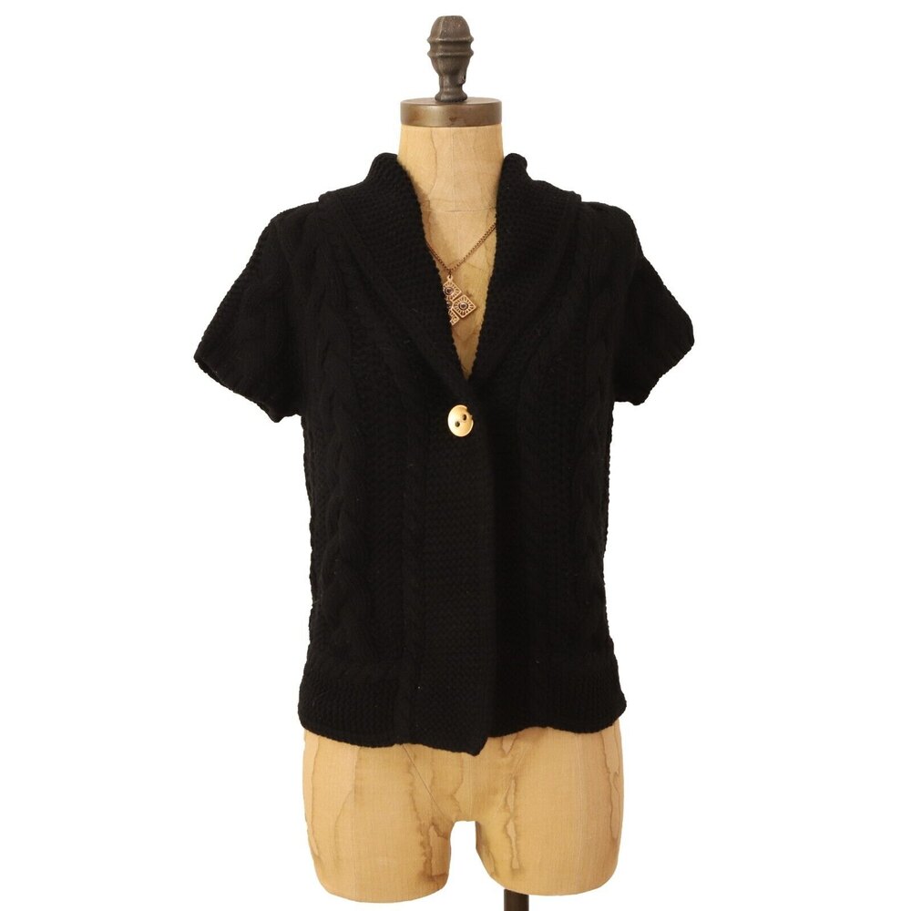 Magaschoni Open Cardigan Sweater Top XS Shawl Collar Short Sleeve Black NEW B90